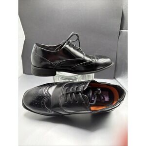 Jodano Oxford Shoes Boys US 7 Black Leather Memory Foam Formal Round Toe Lace Up